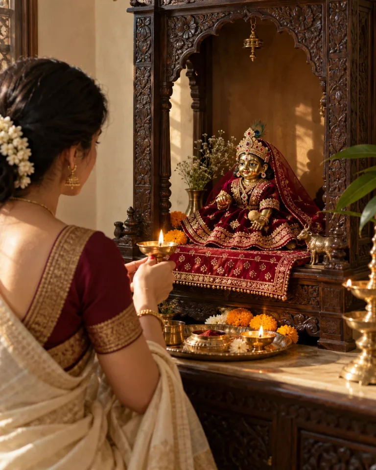 ପୋଷାକ ଏବଂ ଶୃଙ୍ଗାର ସହିତ ଏକ ଘର ମନ୍ଦିର